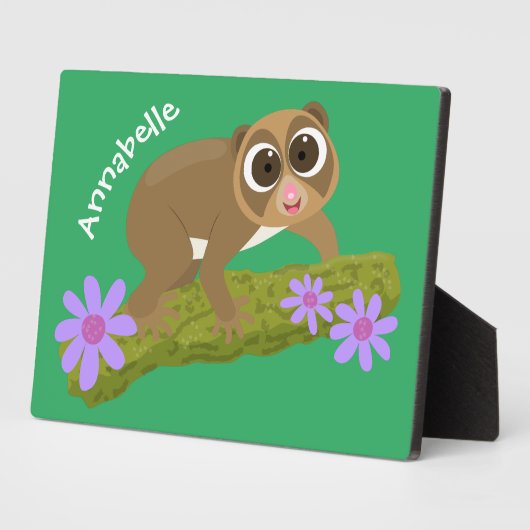 可愛い幸せな遅いロリス上の枝の漫画 フォトプラーク (側面)