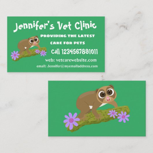 可愛い幸せな遅いロリス上の枝の漫画 名刺 (正面/裏面)