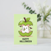 可愛い幽霊とアップルグリーンハロウィーンポストカード ポストカード (スタンド正面)