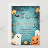 可愛い幽霊とカボチャのハロウィーン誕生日パーティー 招待状 (正面)