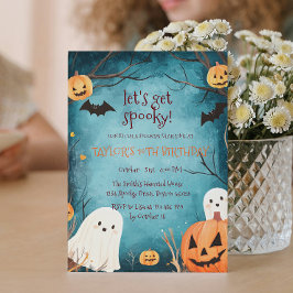 可愛い幽霊とカボチャのハロウィーン誕生日パーティー 招待状