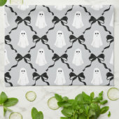 可愛い幽霊とコケットブラック弓ハロウィーン キッチンタオル (折り畳み)