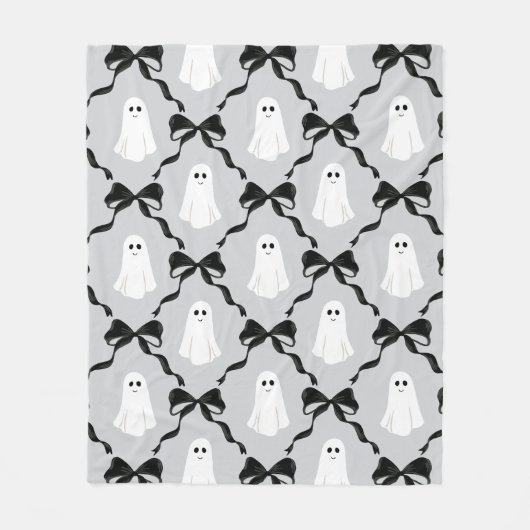 可愛い幽霊とコケットブラック弓ハロウィーン フリースブランケット (正面)