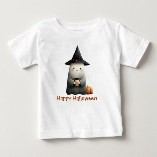 可愛い幽霊とコーヒーハロウィーン ベビーTシャツ (正面)