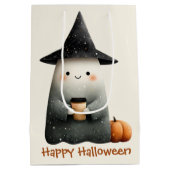 可愛い幽霊とコーヒーハロウィーン ミディアムペーパーバッグ (裏面)