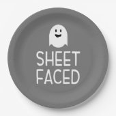 可愛い幽霊とシートおかしなハロウィンパーティーに直面 ペーパープレート (正面)