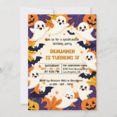 可愛い幽霊とジャック・オ・ランタンのハロウィーン誕生日 招待状 (正面)