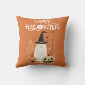 可愛い幽霊とジャック – -o – ランタンパンプキンハロウィーン クッション (裏面)
