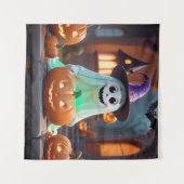 可愛い幽霊とハロウィーンのカボチャ タペストリー (正面(横))
