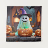 可愛い幽霊とハロウィーンのカボチャ タペストリー (正面)