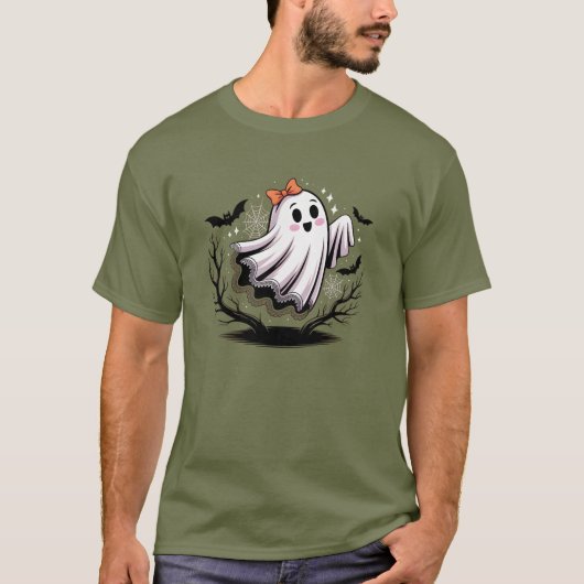 可愛い幽霊とボウレース不気味- Halloween Tシャツ (正面)
