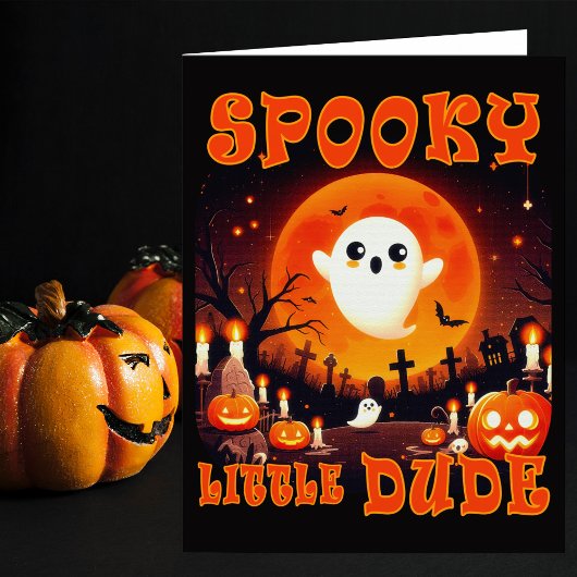 可愛い幽霊と巨大な月のハロウィーン墓地 サンキューカード