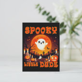 可愛い幽霊と巨大な月のハロウィーン墓地 ポストカード (スタンド正面)