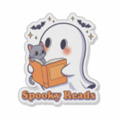 可愛い幽霊と猫ステッカー不気味読- Hallowee シール (正面)