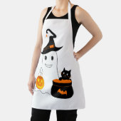 可愛い幽霊と黒猫ハロウィン祝付き エプロン (インサイチュ)