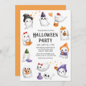 可愛い幽霊の衣装ハローウィンパーティ 招待状 (正面/裏面)