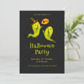 可愛い幽霊イラストBooブラックハローウィンパーティ 招待状 (スタンド正面)