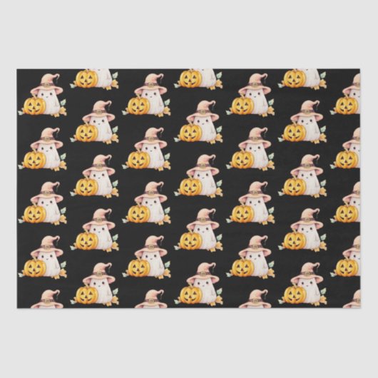 可愛い幽霊ウィッチハットパンプキンパターンハロウィーン 薄葉紙 (正面)