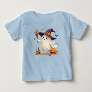 可愛い幽霊ウィッチハロウィントドラーTシャツ ベビーTシャツ