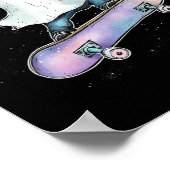 可愛い幽霊オンスケートボード面白いハロウィンスケーター ポスター (角)