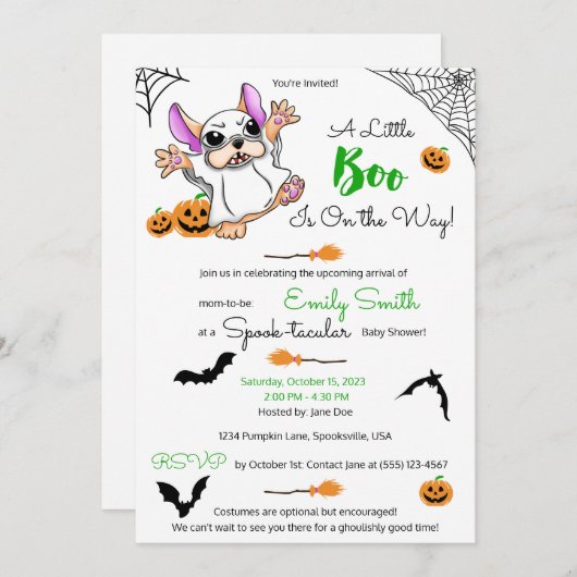 可愛い幽霊カボチャHalloweenベビーシャワー 招待状 (正面/裏面)