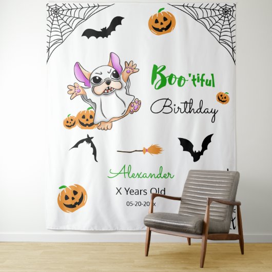 可愛い幽霊カボチャHalloween誕生日背景 タペストリー (インサイチュ)