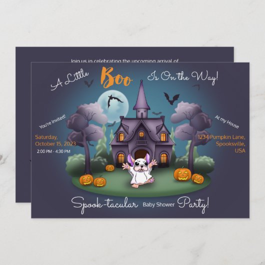 可愛い幽霊カボチャHalloween赤ちゃんシャワーInvitati 招待状 (正面/裏面)