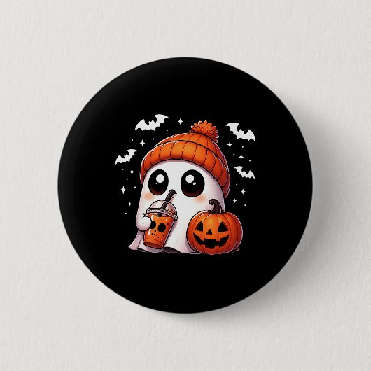 可愛い幽霊コーヒーラバーハロウィーン幽霊パンプキンSp 缶バッジ (正面)