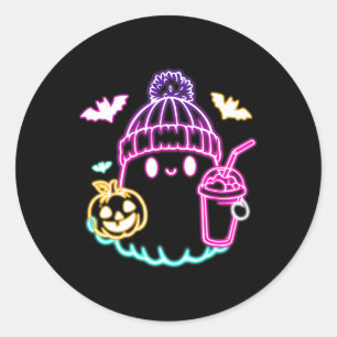 可愛い幽霊コーヒー飲み不気味ハロウィーン ラウンドシール