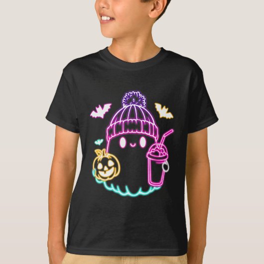可愛い幽霊コーヒー飲み不気味ハロウィーン Tシャツ (正面)