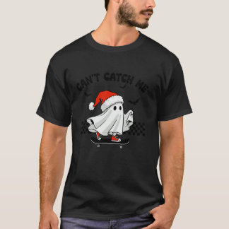 可愛い幽霊サンタハットスケートボーディングチークハロウィーン Tシャツ