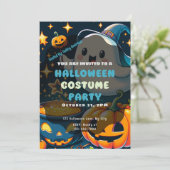 可愛い幽霊ジャックOランタンのスターピンクのハロウィン 招待状 (スタンド正面)