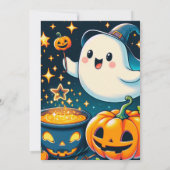 可愛い幽霊ジャックOランタンのスターピンクのハロウィン 招待状 (裏面)