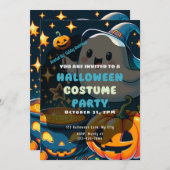 可愛い幽霊ジャックOランタンのスターピンクのハロウィン 招待状 (正面/裏面)