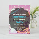 可愛い幽霊ジャックOランタンのスターピンクのハロウィン 招待状 (スタンド正面)