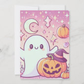 可愛い幽霊ジャックOランタンのスターピンクのハロウィン 招待状 (裏面)