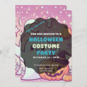可愛い幽霊ジャックOランタンのスターピンクのハロウィン 招待状 (正面/裏面)
