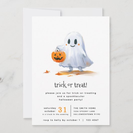 可愛い幽霊スプークのトリックまたは処理パーティー 招待状 (正面)