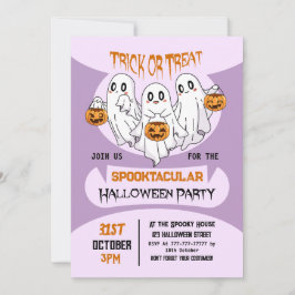 可愛い幽霊トリックまたはトリートキッズハローウィンパーティ 招待状