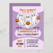 可愛い幽霊トリックまたはトリートキッズハローウィンパーティ 招待状 (正面/裏面)