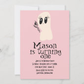 可愛い幽霊ドードルハロウィーンエイジ誕生日ピンク 招待状 (正面)