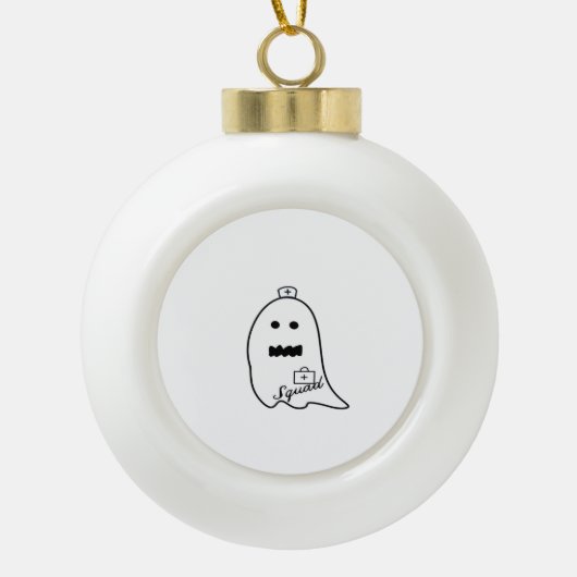 可愛い幽霊ナースハロウィンハンドドロードホスピタルSta セラミックボールオーナメント (正面)