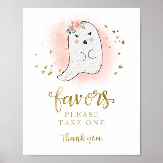 可愛い幽霊ハロウィーン女の子ベビースシャワー好意サイン ポスター (正面)