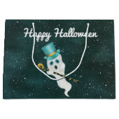 可愛い幽霊ファンシー帽子とスカルの杖フローティングスカイ ラージペーパーバッグ (正面)