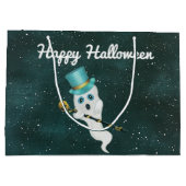 可愛い幽霊ファンシー帽子とスカルの杖フローティングスカイ ラージペーパーバッグ (裏面)