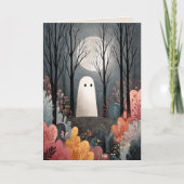 可愛い幽霊幽霊のよく出るの森の水の色ハロウィーン カード (正面)