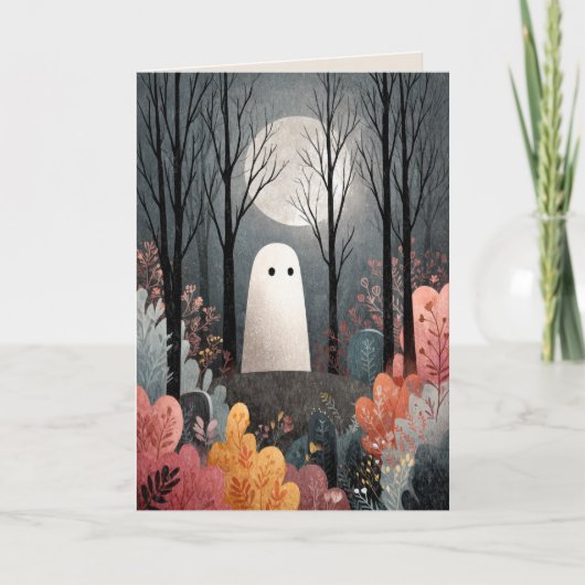 可愛い幽霊幽霊のよく出るの森の水の色ハロウィーン カード (正面)