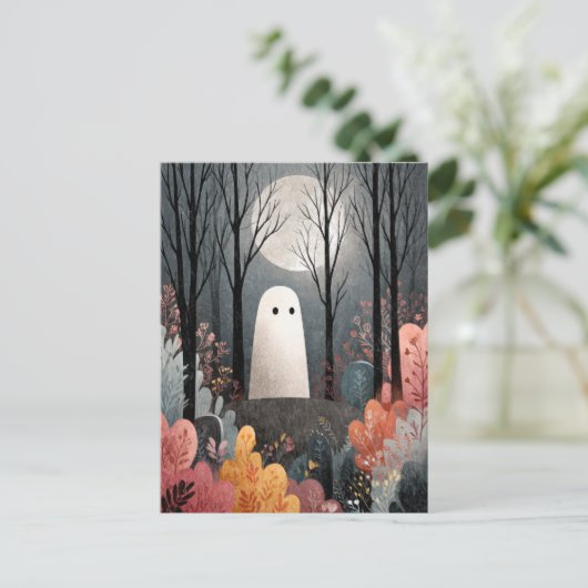可愛い幽霊幽霊のよく出るの森の水の色ハロウィーン ポストカード (スタンド正面)