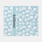 可愛い幽霊柄ライトブルー フリースブランケット (正面(横))