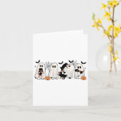 可愛い幽霊犬の犬の恋人の男性の女性の子供のハロウィーン カード (黄色い花)